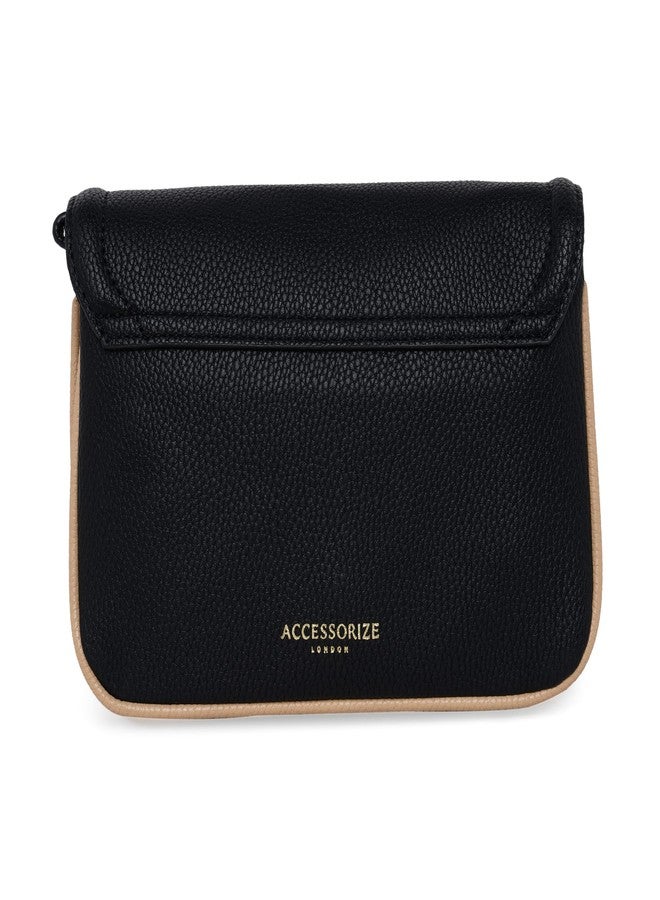 أكسيسورايز حقيبة كتف نسائية من الجلد الصناعي الأسود من أكسسورايز لندن، طراز تارا، بثلاثة أقسام - Image 2